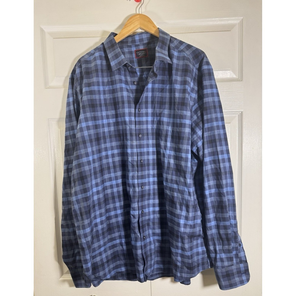 Untuckit plaid windowpane Mens Dress Shirt Size 3XL wrinkle free all cotton